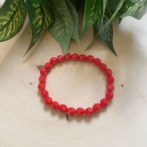 Red Crystal Beaded Bracelet Size 7 1/2